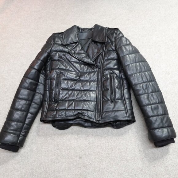Alexander Wang x H&M Womens Jacket 4 Black Leather Moto Quilted - Picture 1 of 10